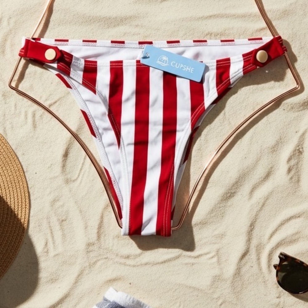 CUPSHE‎ Red & White Stripe Buttoned Bikini Set | NWT – SIZE S - Picture 8 of 11